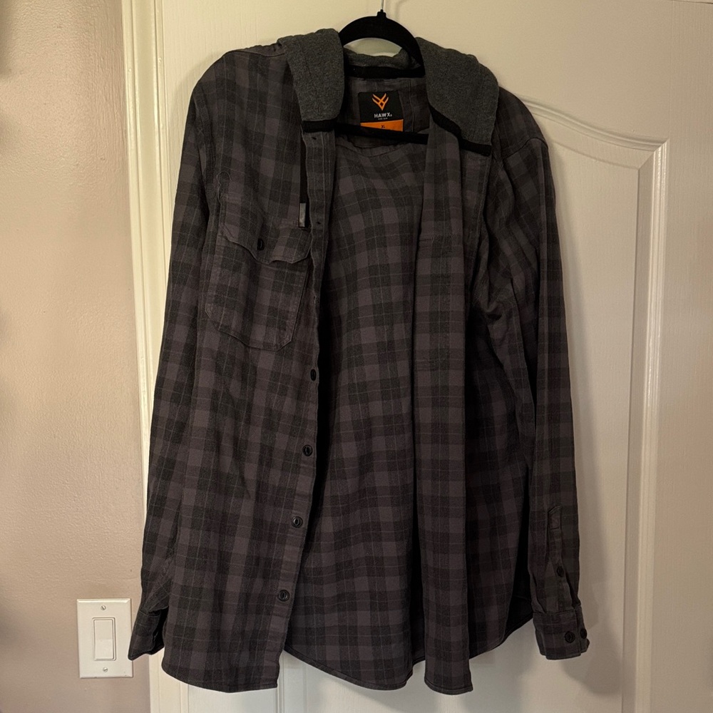 Hawk Men's Gray Plaid Flanel Hoodie